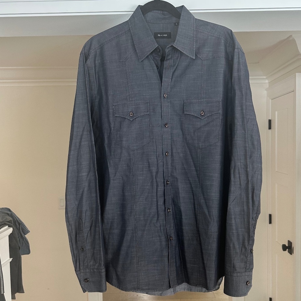 Men's - SAND - Refined Dark Denim Colour Longsleeve Button Up Shirt, Size L